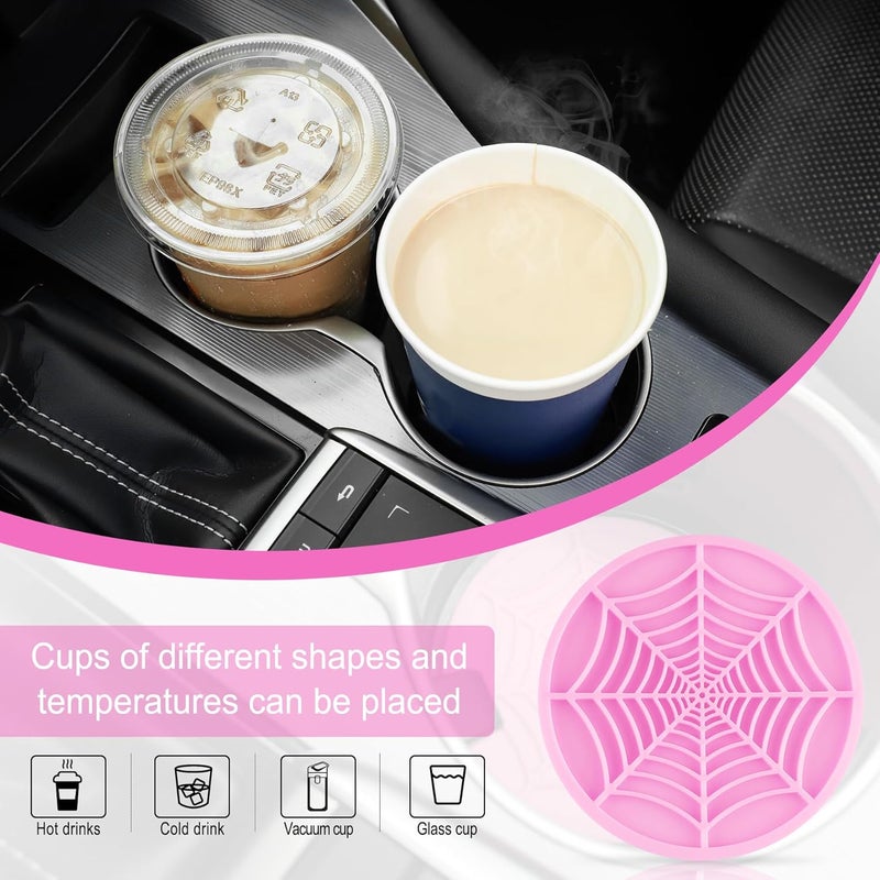 alpmosn 4PCS Car Cupholder Spider Web Fashion Non-Slip Silicone Car Coasters for Cup Holders, Car Accessories for Men (Pink) - Image 4